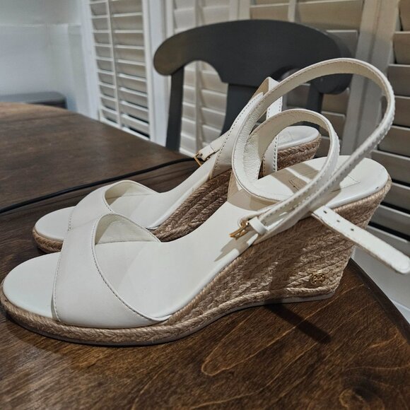 Tory Burch Off-White Wedge Sandals Size 8 - Picture 2 of 6